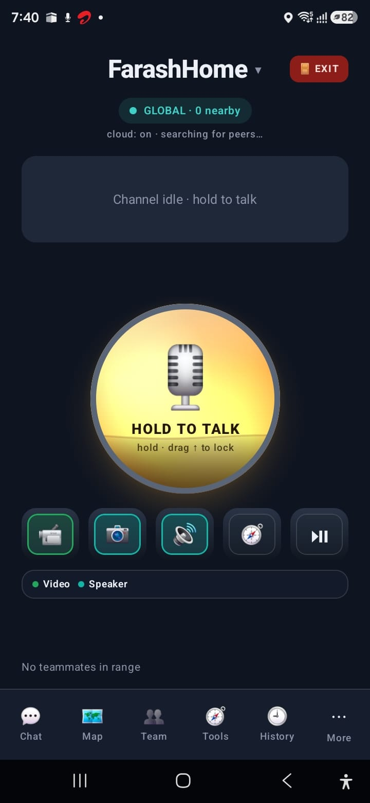 TapHail Community talk screen — hold to talk to your whole crew